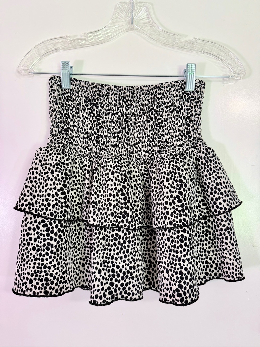 Zara Animal Print Girls Skirt Tiered Cream with Black Size 13-14 Built in Shorts